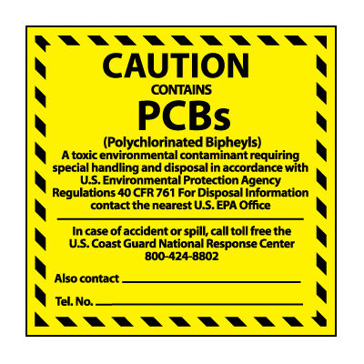 Hazardous Waste Vinyl Labels - Caution Contains PCB's