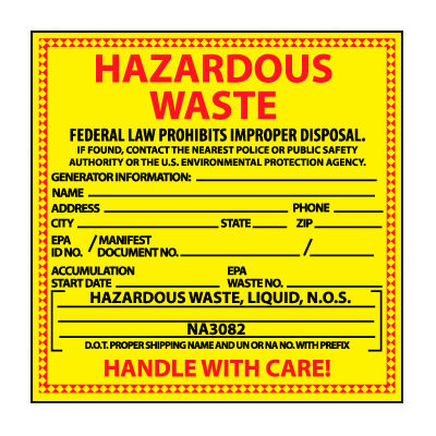 Hazardous Waste Vinyl Labels - For Liquids