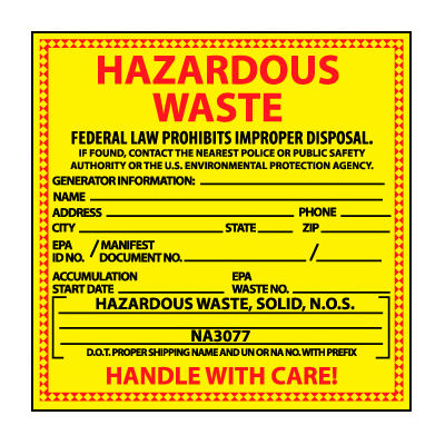 Hazardous Waste Vinyl Labels - For Solids