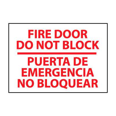 Bilingual Fire Sign - Fire Door Do Not Block Puerta De Emergencia No Bloquear