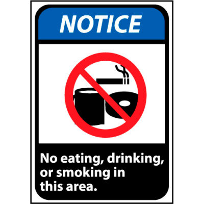 Notice Sign 14x10 Rigid Plastic - No Eating, Drinking or Smoking