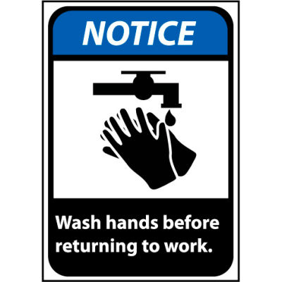 Notice Sign 14x10 Vinyl - Wash Hands Before Returning To Work
