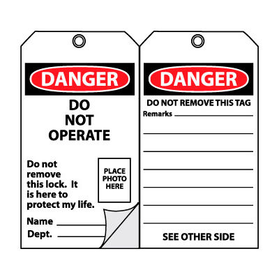 Self-Laminating Lockout Tags - Do Not Operate with Picture
