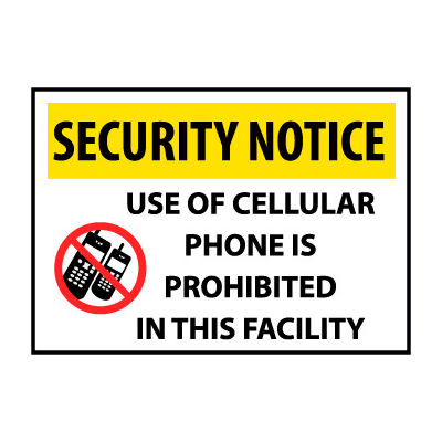 Sécurité avis aluminium - Utilisation du téléphone cellulaire est interdite dans cette installation