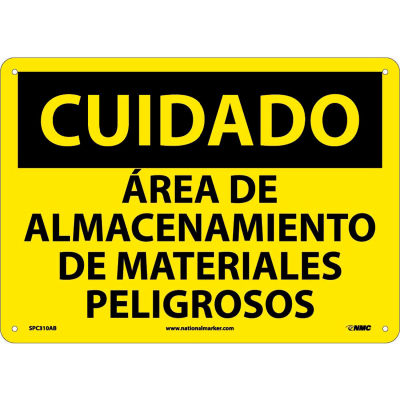 Spanish Aluminum Sign - Cuidado Area De Almacenamiento De Materiales Peligrosos