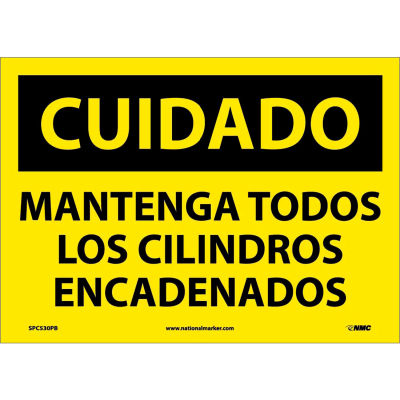Spanish Vinyl Sign - Cuidado Mantenga Todos Los Cilindros Encadenados