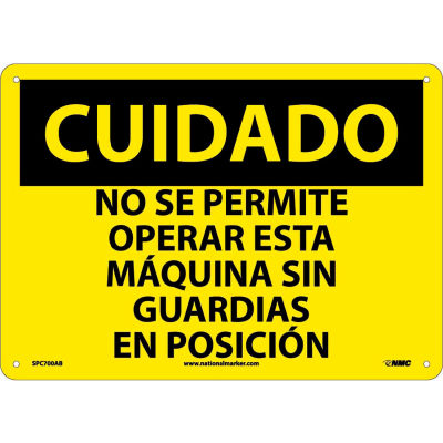 Spanish Aluminum Sign - Cuidado No Se Permite Operar Esta Maquina Sin Guardias