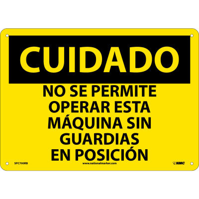 Spanish Plastic Sign - Cuidado No Se Permite Operar Esta Maquina Sin Guardias