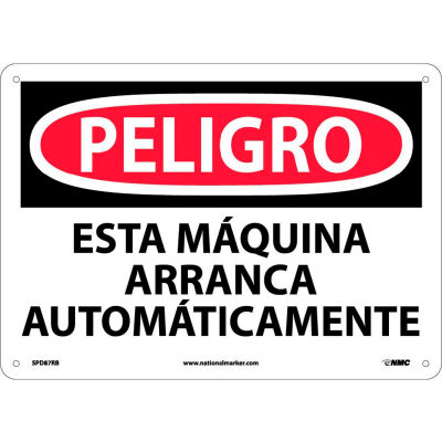 Spanish Plastic Sign - Peligro Esta Máquina Arranca Automáticamente
