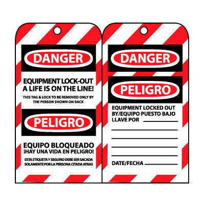 Bilingual Lockout Tags - Equipment Lock-Out A Life Is On The Line