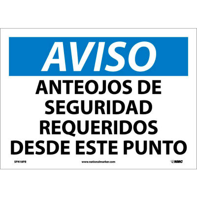 Spanish Vinyl Sign - Aviso Anteojos De Seguridad Requeridos Desde Este Punto
