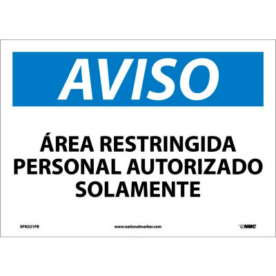 Spanish Vinyl Sign - Aviso Area Restringida Personal Autorizado Solamente