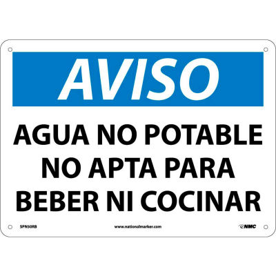 Spanish Plastic Sign - Aviso Agua No Potable No Apta Para Beber Ni Cocinar