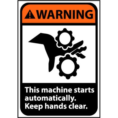 Warning Sign 10x7 Vinyl - Machine Starts Automatically