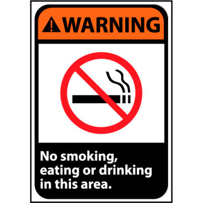 Warning Sign 14x10 Rigid Plastic - No Smoking, Eating Or Drinking