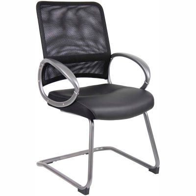 Boss Mesh Reception Guest Chair with Arms - Leather - Black