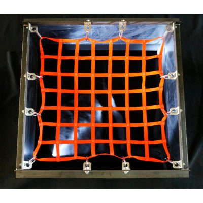 Filet US 6' x 6' Hatch Net, Sangle orange Haute Vis, Supports en acier inoxydable à placement libre, Crochets à pression