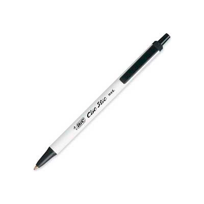 Bic® Clic Stic Ballpoint Retractable Pen, Medium, White Barrel, Black Ink, Dozen