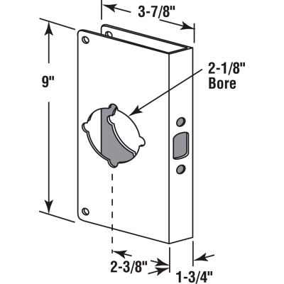 Lock/porte garde, Lx3 7-8/9"« H, 1-3/4 » porte épaisseur, 2-3/8 » appuie-tête, acier inoxydable