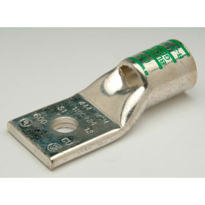 Penn-Union BLU2/0S, Cu Compress. Lug Std Barrel 1 Hole w/Inspect. Window 2/0 AWG 3/8" Stud Black - Pkg Qty 10
