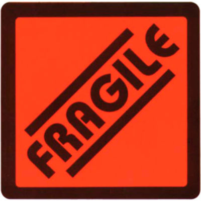 Étiquette d’expédition fragile -  Sur papier Fluorescent rouge - 2 625 "X 2,625" - Bilingue