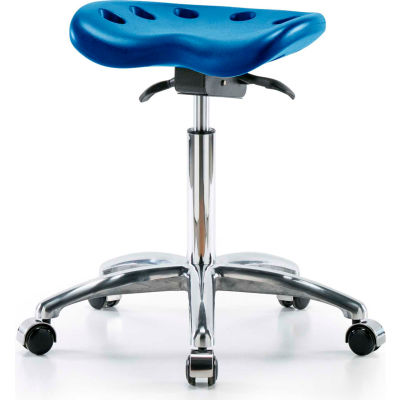 Interion® tabouret tracteur en polyuréthane avec inclinaison de siège - Base bleue w/ Chrome