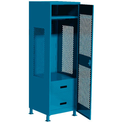 ™ Global Industrial Gear Locker avec 2 tiroirs, portes et pieds, 24 « L x 24 » P x 72 « H, bleu, entièrement soudé