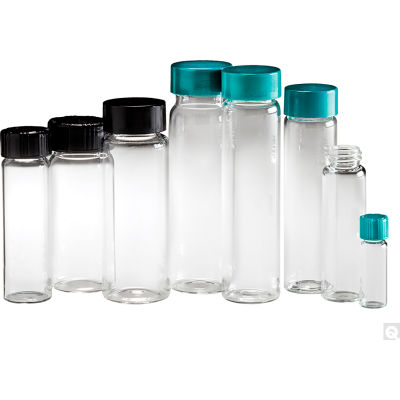 Qorpak® 27,25 x 57,5mm 5 dram Clear Vial w/24-400 Black Phenolic Pulp/Vinyl Lined Cap, 72PK