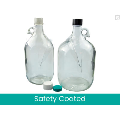 Qorpak® 128oz Safety Coated Clear Jug w/38-400 Green Thermoset F217 & PTFE Cap, 13-1/2"W, 4PK