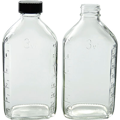 6 oz Clear Glass Oval Graduated Bottles (Black Phenolic Cap)