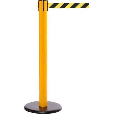 SafetyPro 300 Retractable Belt Barrier, 40" Yellow Post, 16' Black/Yellow Diagonal Stripe Belt - Pkg Qty 2