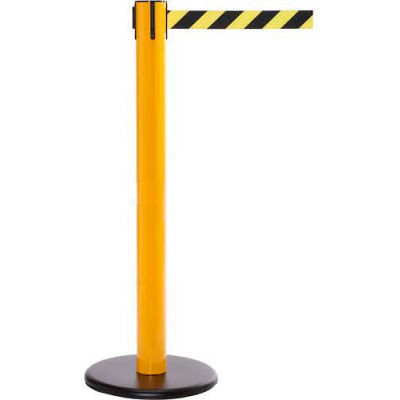 SafetyPro 300 Barrière de ceinture rétractable, 40 » Poteau jaune, ceinture à rayures diagonale noire/jaune de 16' - Qté par paquet : 2