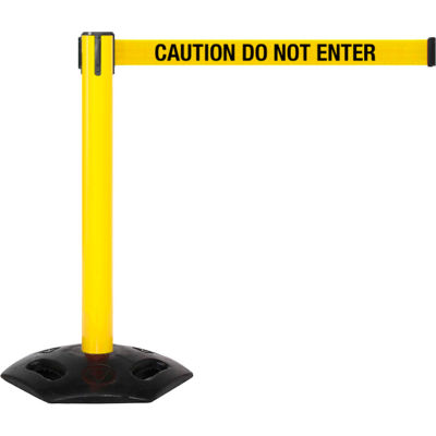 WeatherMaster 300 Barrière de ceinture rétractable, 40 » Poteau jaune, 16' Jaune « Attention-Ne pas entrer » Ceinture
