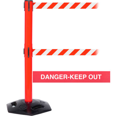 WeatherMaster Twin Red Post Retracting Belt Barrier, ADA Compliant, 11 Ft. Red Danger Belt