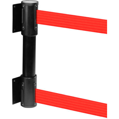 WallPro Twin Black Post Retracting Belt Barrier, 7.5 Ft. Red Belt