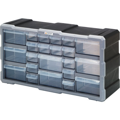 Quantum Plastic Drawer Cabinet PDC-22BK - 22 Tiroirs 6-1/4"W x 19-1/2"D x 10"H
