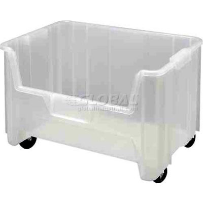 Quantum Mobile Heavy-Duty Plastic Stacking Bin, 19-7/8"W x 15-1/4"D x 16"H, Clear - Pkg Qty 3