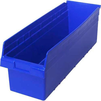 Plastic Blue 4-1/8W X 11-5/8D X 4H Nestable Shelf Storage Bin Lot of 24
