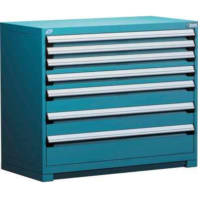 Cabinet de tiroir de stockage modulaire de Rousseau 48 x 24 x 40, 7 tiroirs (4 tailles) w/o diviseur, w/Lock, bleu