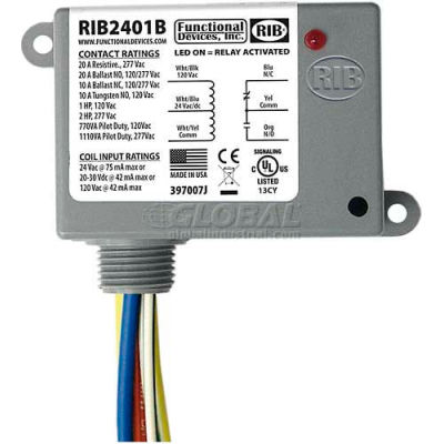 RIB® Enclosed Power Relay RIB2401B, 20A, SPDT, 24VAC/DC/120VAC