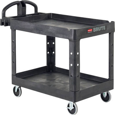 Chariot utilitaire Rubbermaid® Brute Heavy Duty à poignée ergonomique, étagère à lèvres, noir