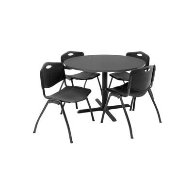 Regency 42" Round Table & Chair Set W/Standard Plastic Chairs, Gray Table/Black Chairs