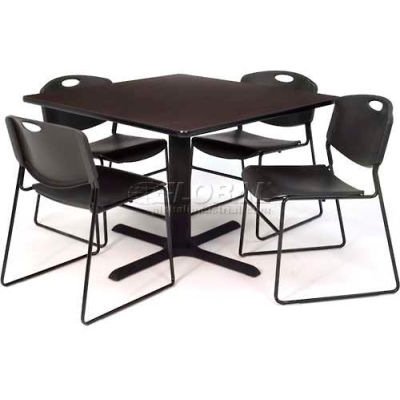 Regency 36" Square Table & Chair Set W/Wide Plastic Chairs, Mocha Walnut Table/Black Chairs