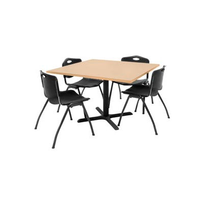 Regency 42" Square Table & Chair Set W/Standard Plastic Chairs, Beige Table/Black Chairs