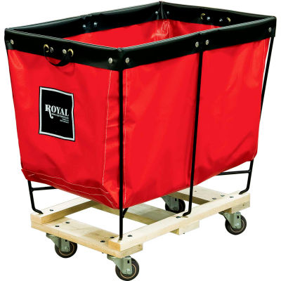 Royal Basket Trucks® Camion panier surélevé, 3 Bu, vinyle rouge, base en bois, tous pivotants