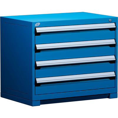 Armoire modulaire robuste Rousseau Metal®, 4 tiroirs, 36"L x 18"P x 30"H, Bleu Avalanche