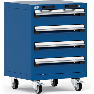 Rousseau Metal® R5BCD-2801KD-055 Armoire mobile modulaire robuste, 4 tiroirs, bleu avalanche