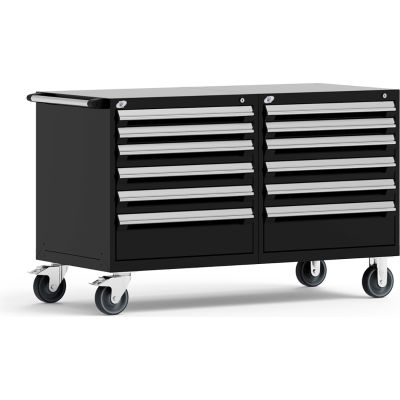 Cabinet de tiroir modulaire Mobile robuste à Double tiroir Rousseau 12 - 60" Wx27 « Dx37-1/2 » H noir