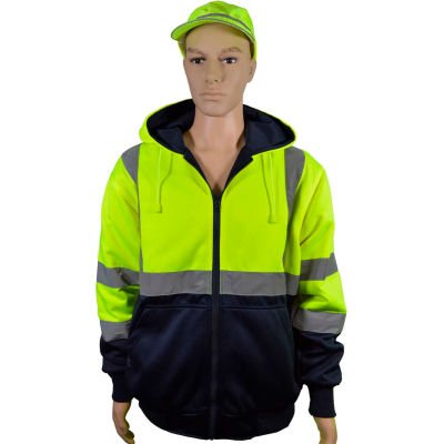 Petra Roc 20 oz réversible Zip-Up Hooded Sweatshirt, ANSI classe 3, citron vert/marine, 2 X, LNRVDWZHSW-C3-2XL