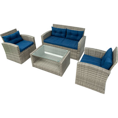 DUKAP® Terrazzo 4 pièces All-Weather Wicker Patio Seating Set avec coussins